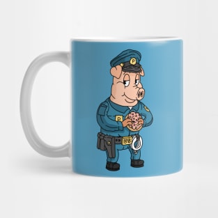 police pig eating a donut, cartoon. Mug